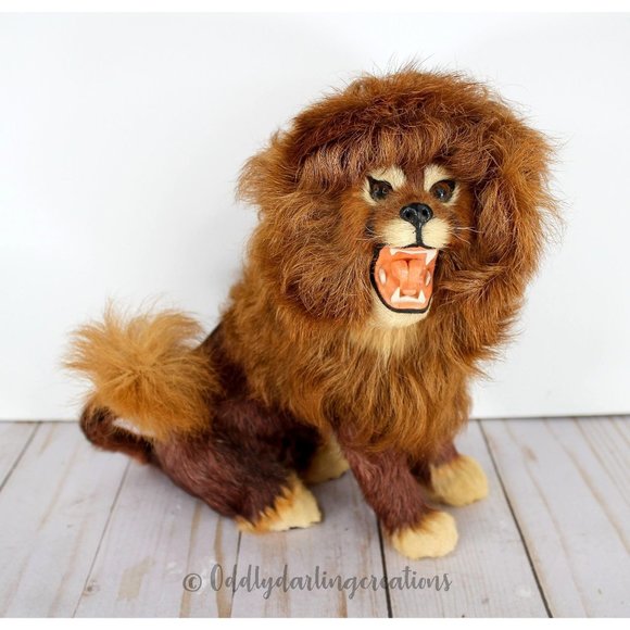 unbranded Other - Vintage Taxidermy Miniature Standing Roaring Lion Real Fur Figurine Sculpture